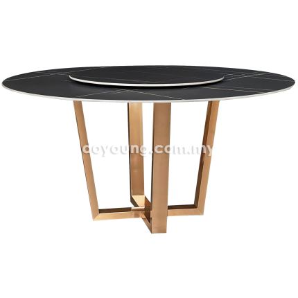 SHELTON V (Ø135cm Black) Sintered Stone Dining Table with Lazy Susan