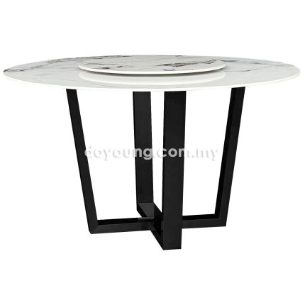 SHELTON III (Ø135cm White) Ceramic Dining Table with Lazy Susan 
