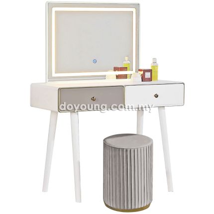 QUANERA (100cm Set-of-3) Vanity Table + Pouf & LED Mirror