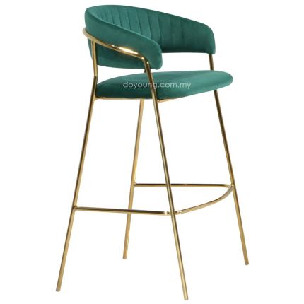 RAULA II (SH76cm Gold, Velvet - Green) Bar Chair