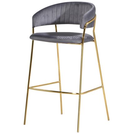 RAULA (SH76cm Velvet - Gold, Grey) Bar Chair