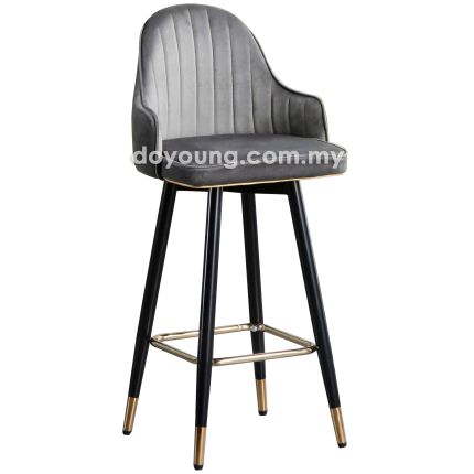 RAYNA III (SH76cm Velvet - Grey) 360° Swivel Bar Chair 