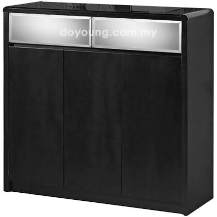 REIKO II (100cm Black) Shoe Cabinet with Glass Top
