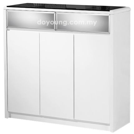 REIKO II (100cm White) Shoe Cabinet with Glass Top
