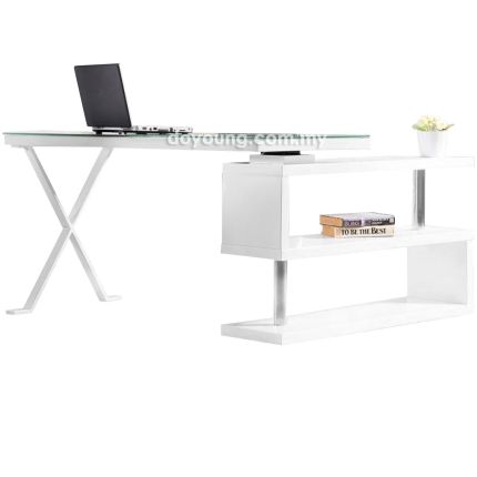 RIKKE (140-220x60cm High Gloss) Fold Out Working Desk with Glass Top