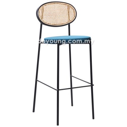 RISKA II (SH75cm Rattan, Velvet - Blue) Bar Chair