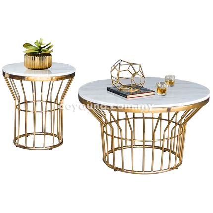 WIRE III  (Ø80,50cm Set-of-2 Faux Marble, Rose Gold) Coffee Tables