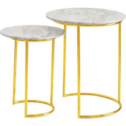 GYDA (Ø50H60,40H50cm Set-of-2 Gold, Faux Marble) Nesting Tables