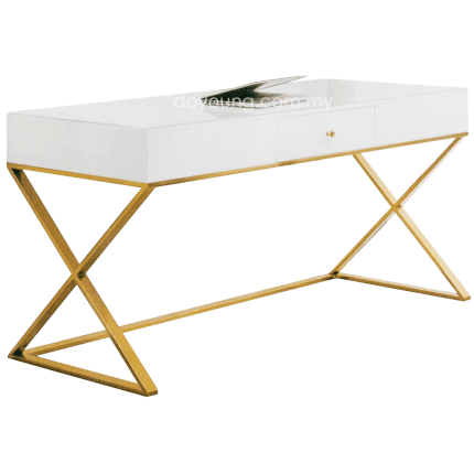 LUTHIAS (160x60cm Gold) Working Desk with Glass Top