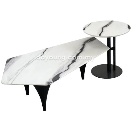 SOARE III (130cm, Ø50H53cm Lasered Natural Stone) Set-of-2 Coffee Tables