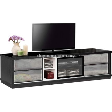 REIKO IV (180cm Black) TV Console with Mirror Drawers