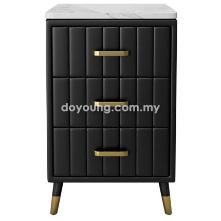 EDWINA (36H60cm Faux Leather - Gold) 3-Drawer Nightstand 