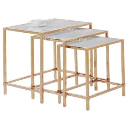 HALBERT (▢41,48,55cm Rose Gold) Nesting Tables with Faux Marble Top