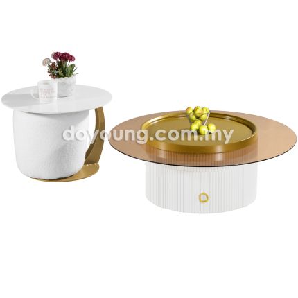 STERRO (Ø80,50cm Set-of-3) Coffee Tables with Pouf
