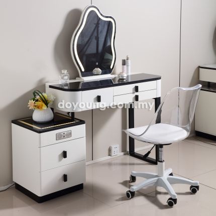 STORSTA (100-130cm Glass) Dressing Table with LED Smart Mirror and Chair