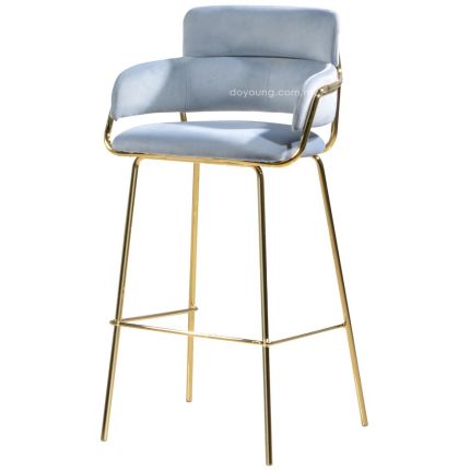 BRITTA (SH77cm Gold,  Light Blue) Bar Chair