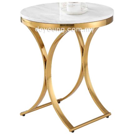 THEODORA (Ø45H51cm Faux Marble, Gold) Side Table