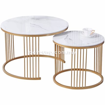 THORIA III (Ø70,50cm Set-of-2 Ceramic, Gold) Nesting Coffee Tables