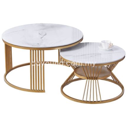 THORIA IV (Ø80,60cm Set-of-2 Ceramic, Gold) Nesting Coffee Tables