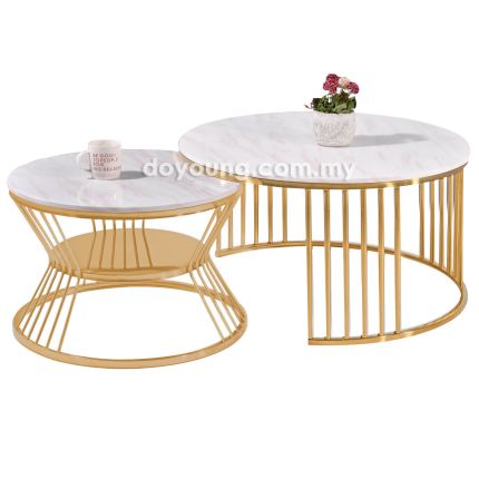THORIA IV (Ø80,60cm Set-of-2 Faux Marble, Gold) Nesting Coffee Tables