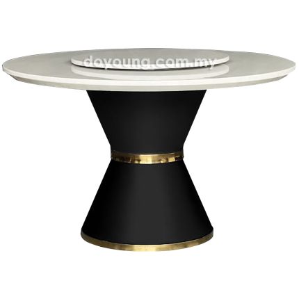 WAVINO (Ø150cm White) Faux Marble Dining Table with Lazy Susan