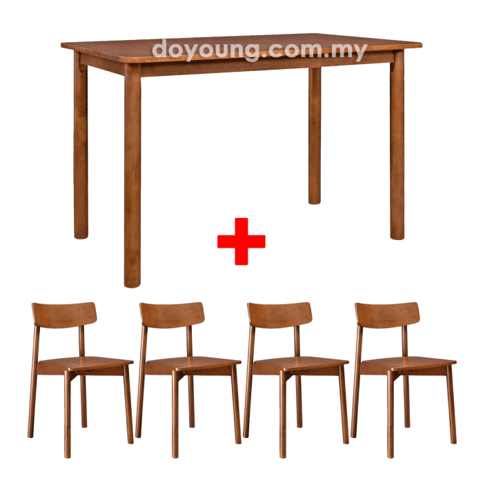 BAZEL (120x75cm Walnut) 1+4 Dining Table Set
