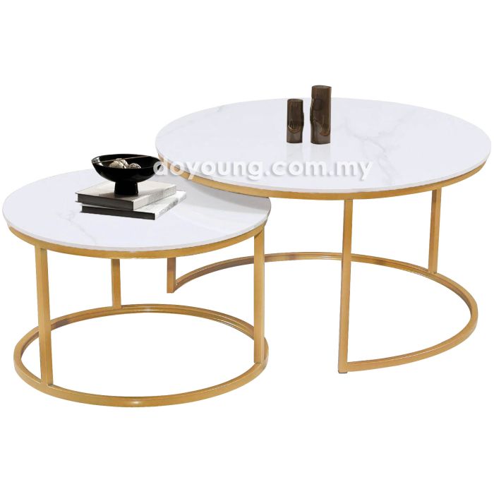 CAELIA IV (Ø80,60cm Set-of-2 Ceramic, Gold) Nesting Coffee Tables (SALE)