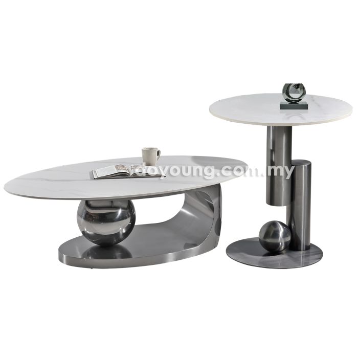 FORSYTH (Oval131x71cm,50H55cm Set-of-2 Sintered Stone, Titanium) Coffee Tables