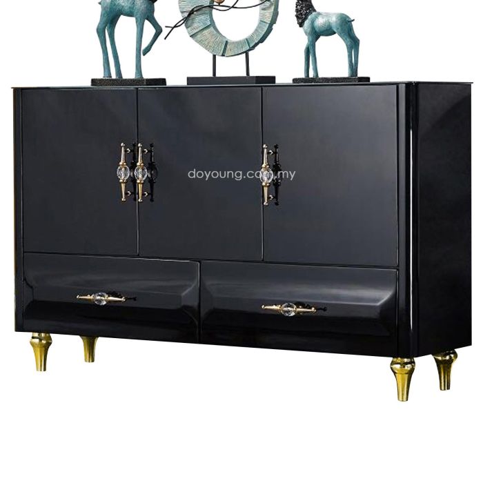 LUDOVIC (140cm Gold) High Gloss Sideboard with Glass Top (SA SHOWPIECE)