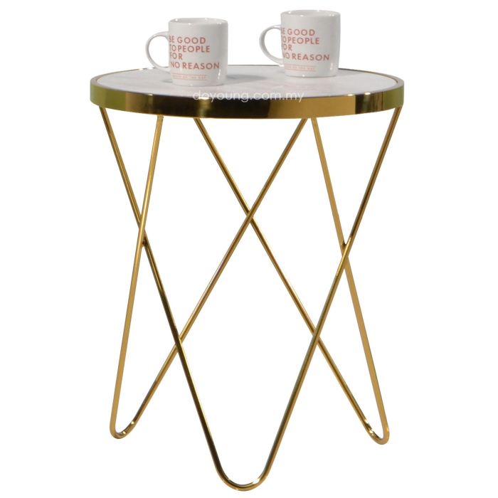TENNY+ (Ø45H55cm Gold, Faux Marble) Side Table