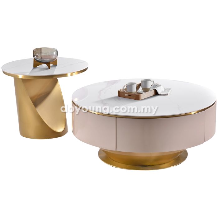 LUCCA (Ø90,60cm Sintered Stone, Gold Set-of-2) Coffee Tables