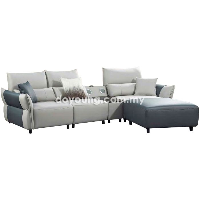 NERUSO (340cm Leathaire) Sofa with (80x90cm) Ottoman & Audio System