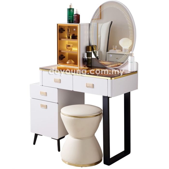STARLIGHT (80-110cm Glass) Dressing Table with LED Mirror and Pouf