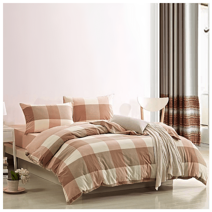 CHESS CORAL Washed Cotton Duvet Cover Set