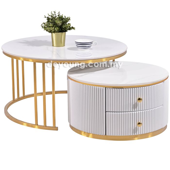 THORIA V (Ø80,60cm Set-of-2 Ceramic, Gold) Nesting Coffee Tables