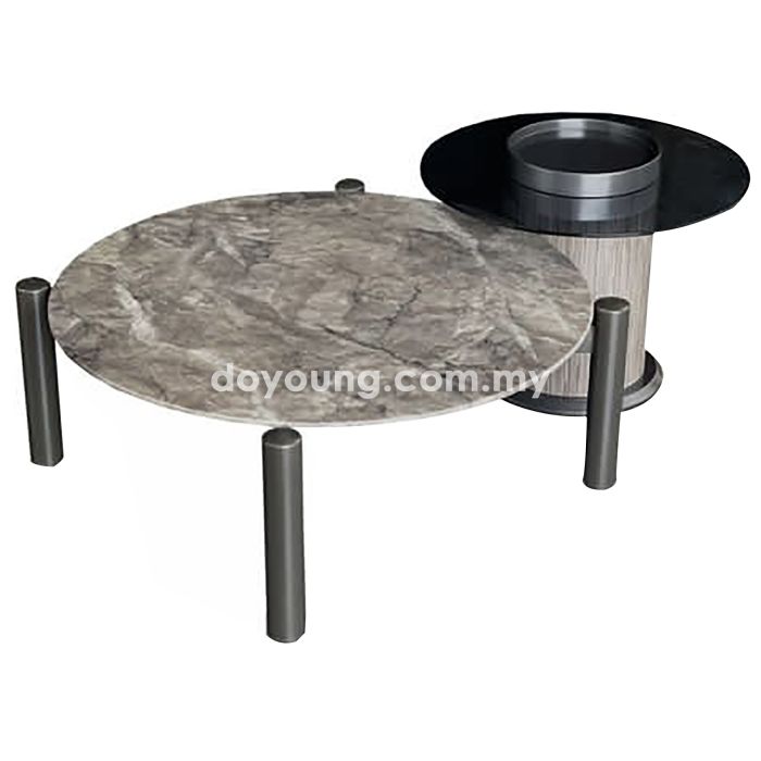 DELION (Ø90,Ø60cm Set-of-2 Lasered Natural Stone) Coffee Tables
