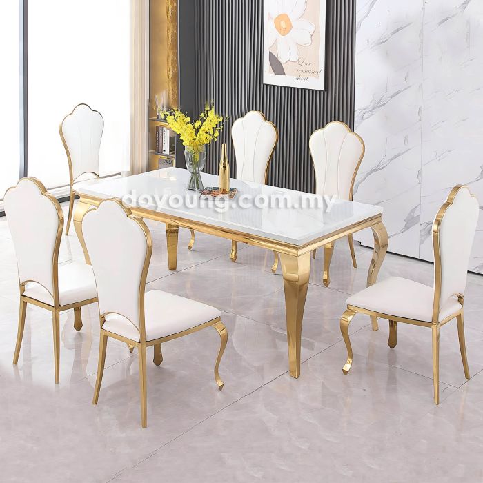WALDENA III (180cm Faux Marble, Gold) 1+4 Dining Set